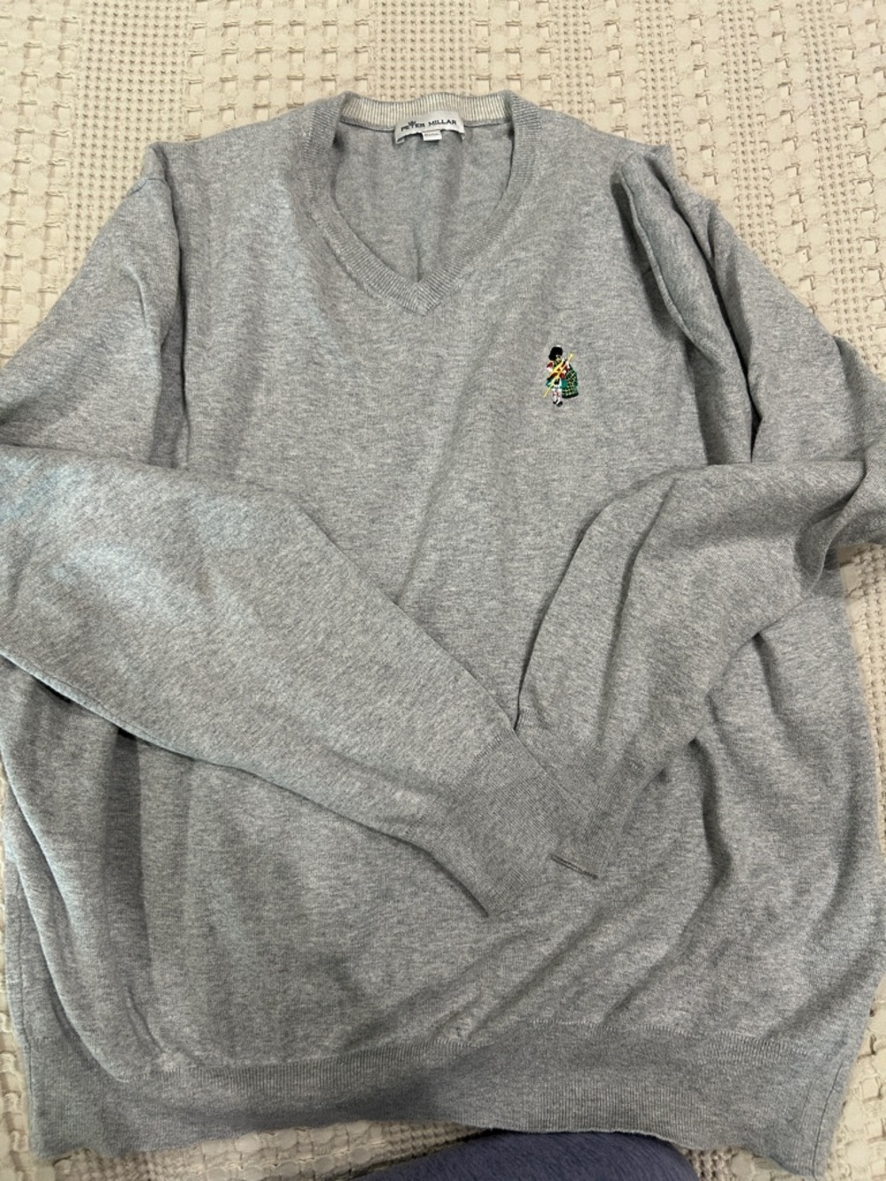 Peter Millar XL Men’s  V-Neck Gray Sweater with Embroidery